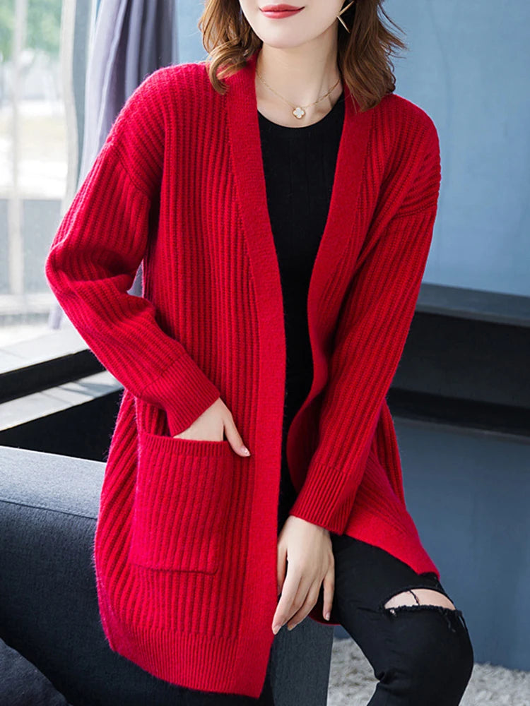 Cardigan Ponto Aberto Alongado Vermelho1 