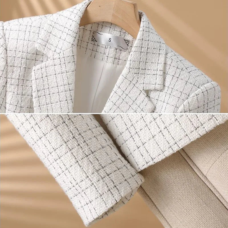 Blazer Feminino Tweed Acinturado Branco 03