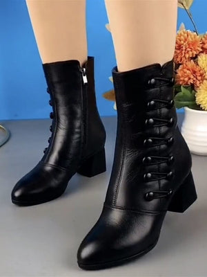 Bota Feminina Salto Bloco Cano Médio Preto 5