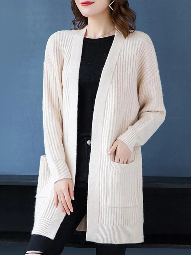 Cardigan Ponto Aberto Alongado Bege 6