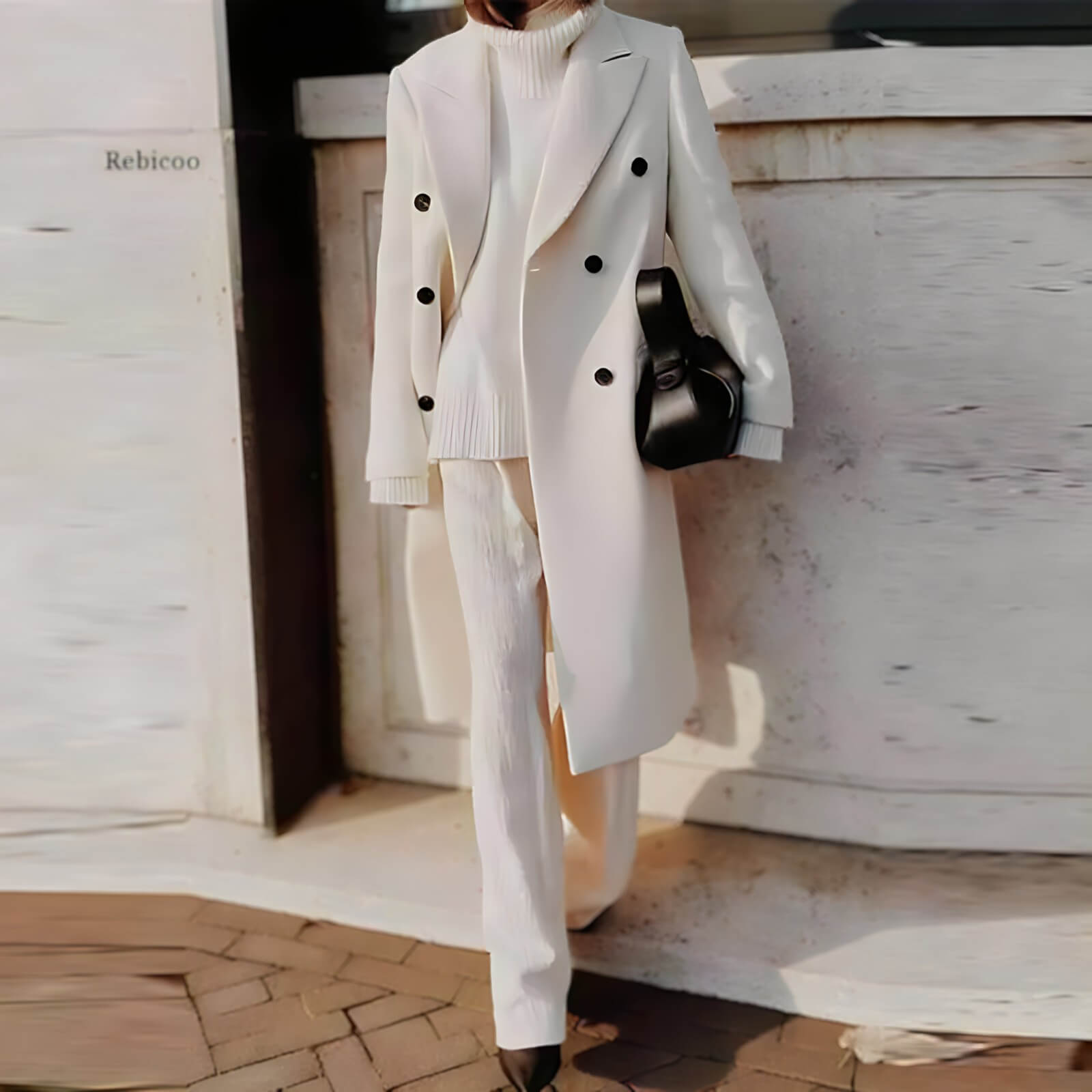 Casaco Feminino Longo de Lã Batida Branco 4