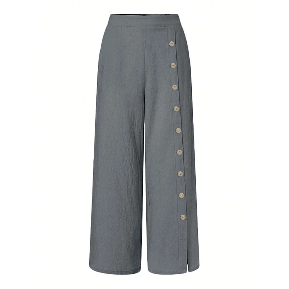 Calça Pantalona com Botões Laterais Solara