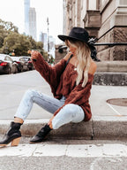 Suéter Casual de Tricot Feminino Bordô  2