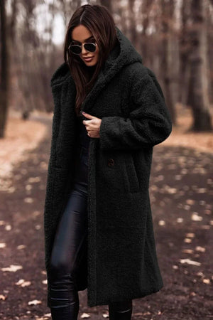 Casaco Feminino Longo com Capuz Preto 1