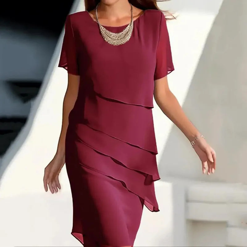 Vestido Elegante Camadas Bordô 03