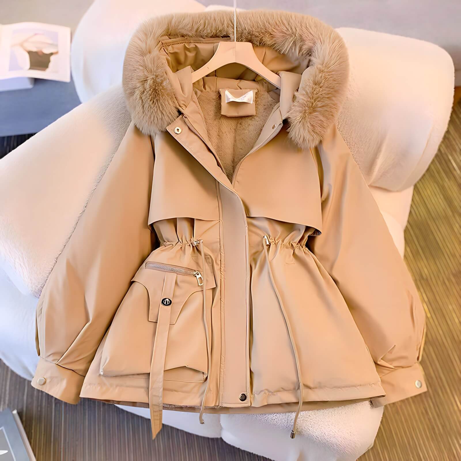 Jaqueta Feminina de Parka Creme 3