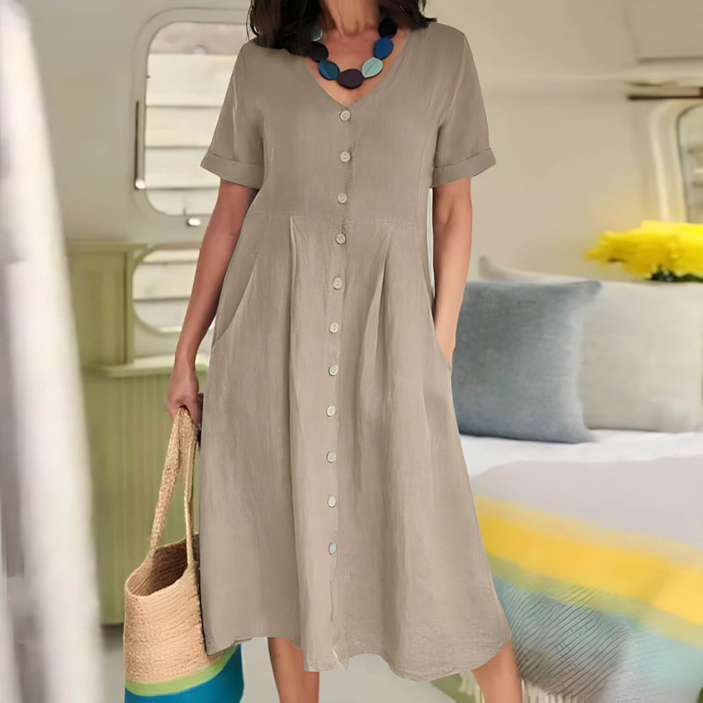 Vestido Mídi com Abotoamento Bege 5