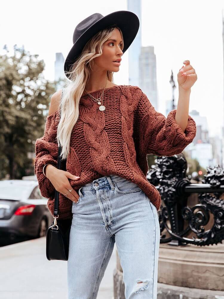 Suéter Casual de Tricot Feminino Bordô 1