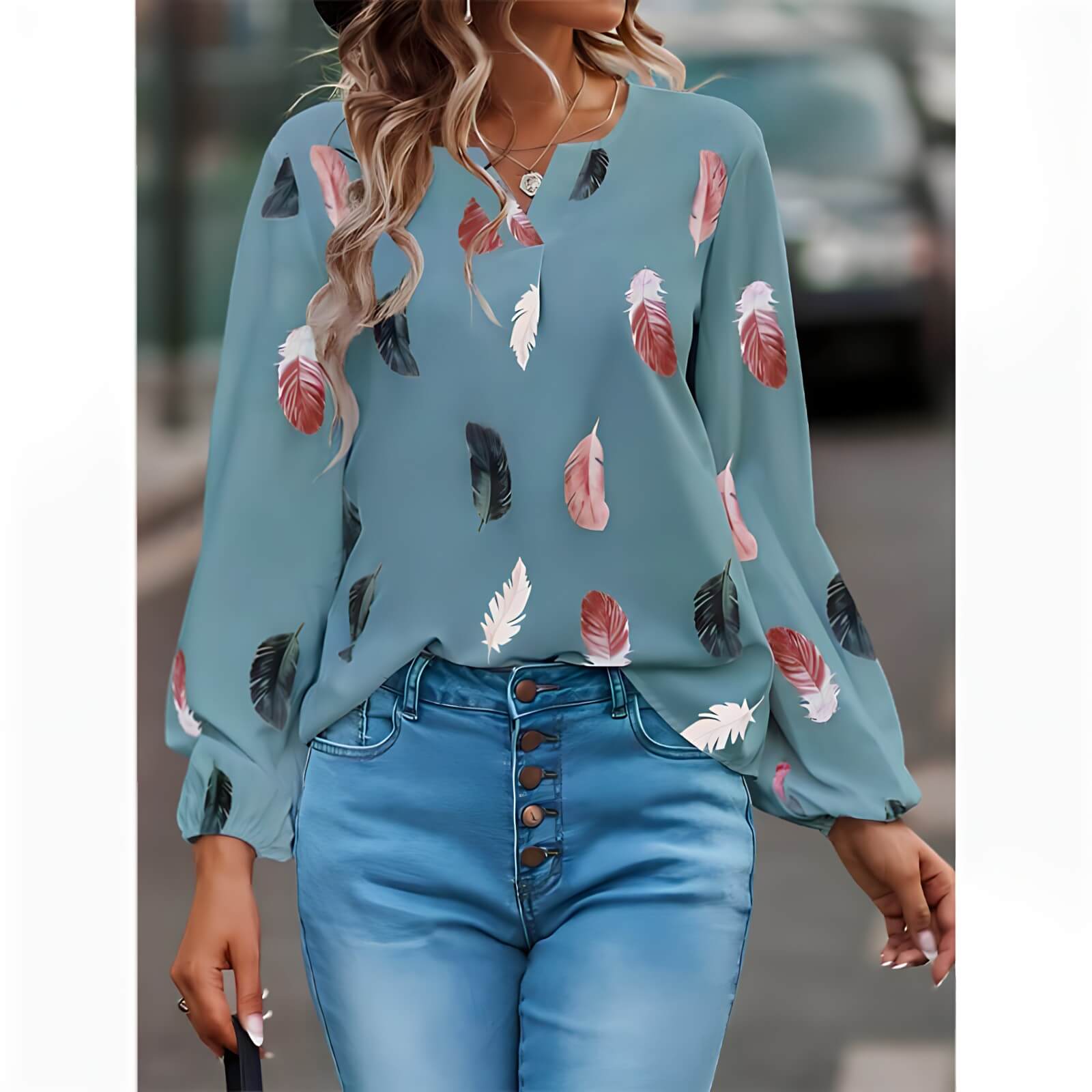 Blusa Casual de Chiffon Azul Claro 6