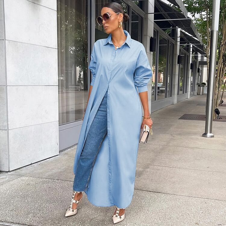 Vestido Camisa Longa Olímpia Azul / P 01