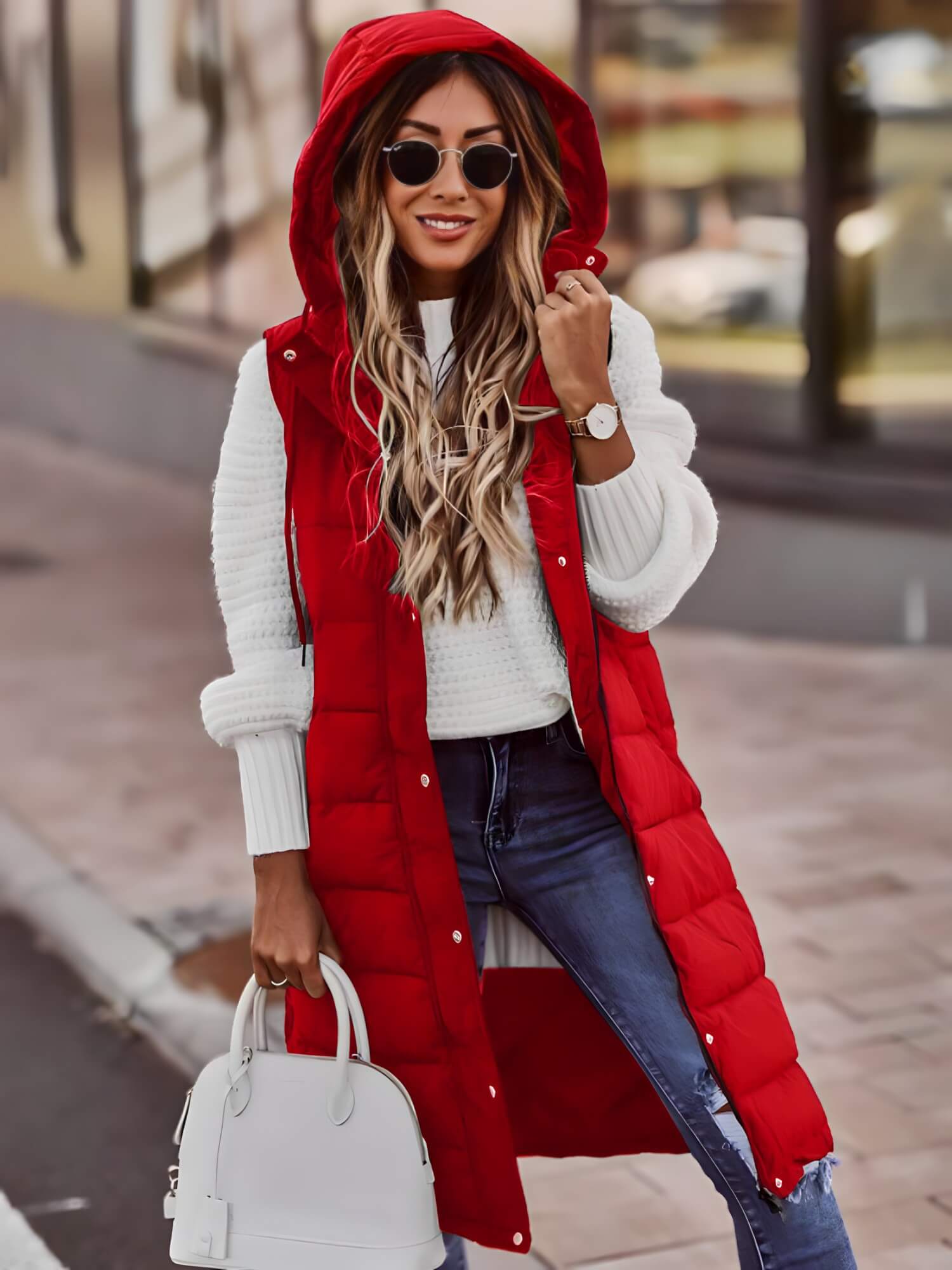 Colete Feminino Puffer Longo Vermelho 6