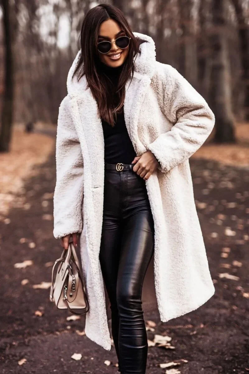 Casaco Feminino Longo com Capuz Creme 11