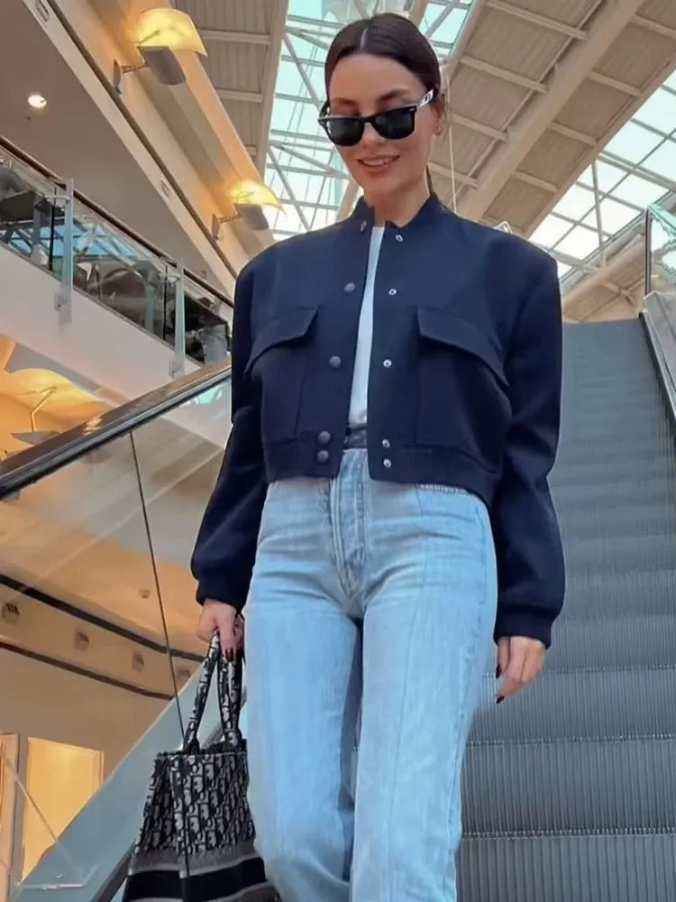 Casaco Feminino Casual Azul Marinho 6