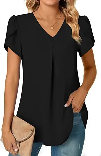 Blusa Elegante Gola V Preto 01