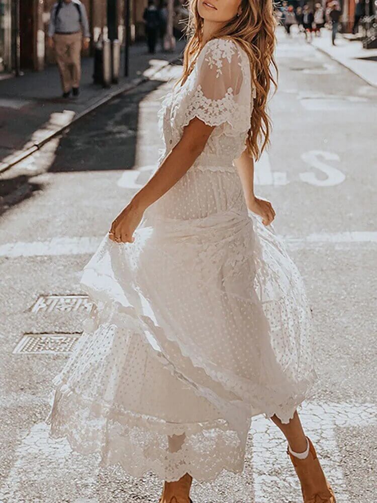 Vestido Longo de Laise Branco 5