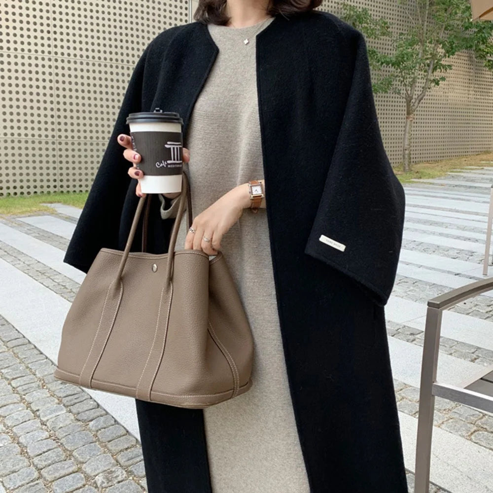 Casaco Feminino Longo de Lã Batida Preto 4