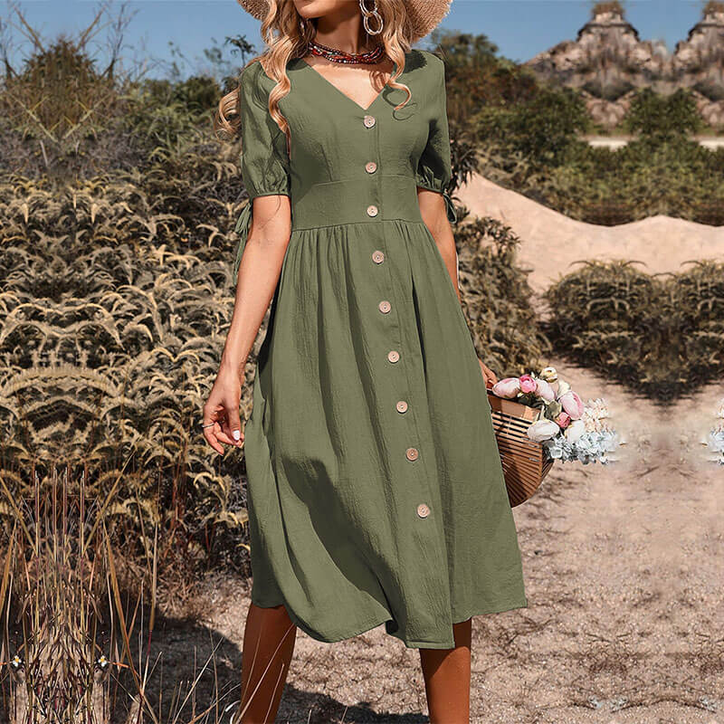 Vestido Mídi com Abotoamento Verde 12
