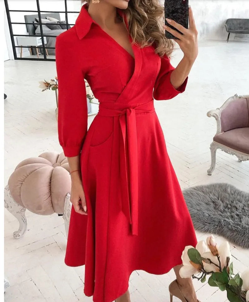 Vestido Midi Elegante Vermelho 01