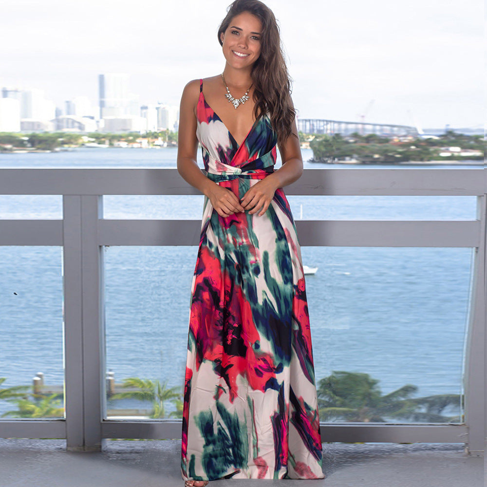 Vestido Longo Estampado Decote Transpassado em Viscolycra Colmar