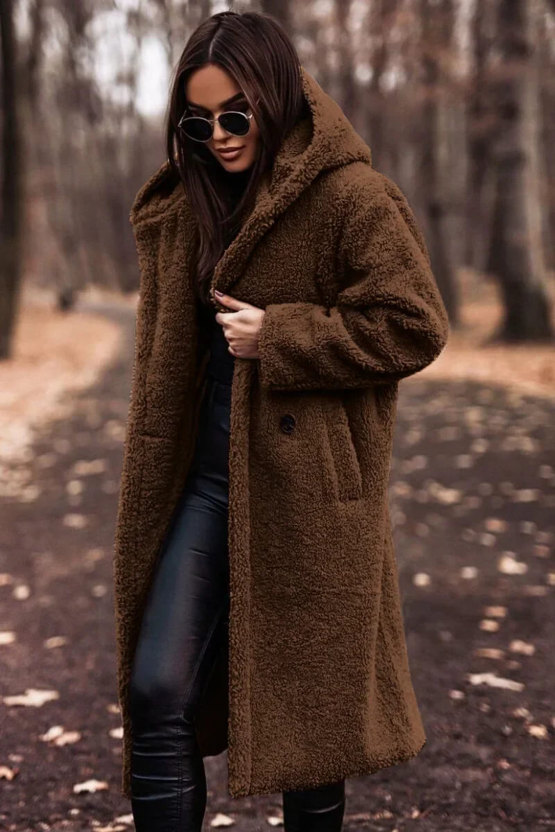 Casaco Feminino Longo com Capuz Marrom 4