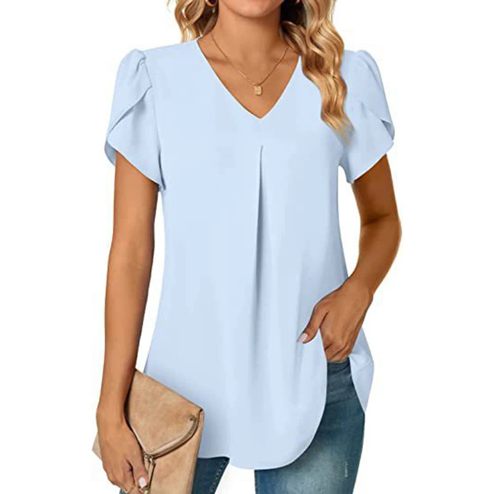 Blusa Elegante Gola V Azul Claro 08