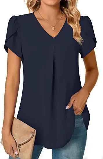 Blusa Elegante Gola V Azul Marinho 05