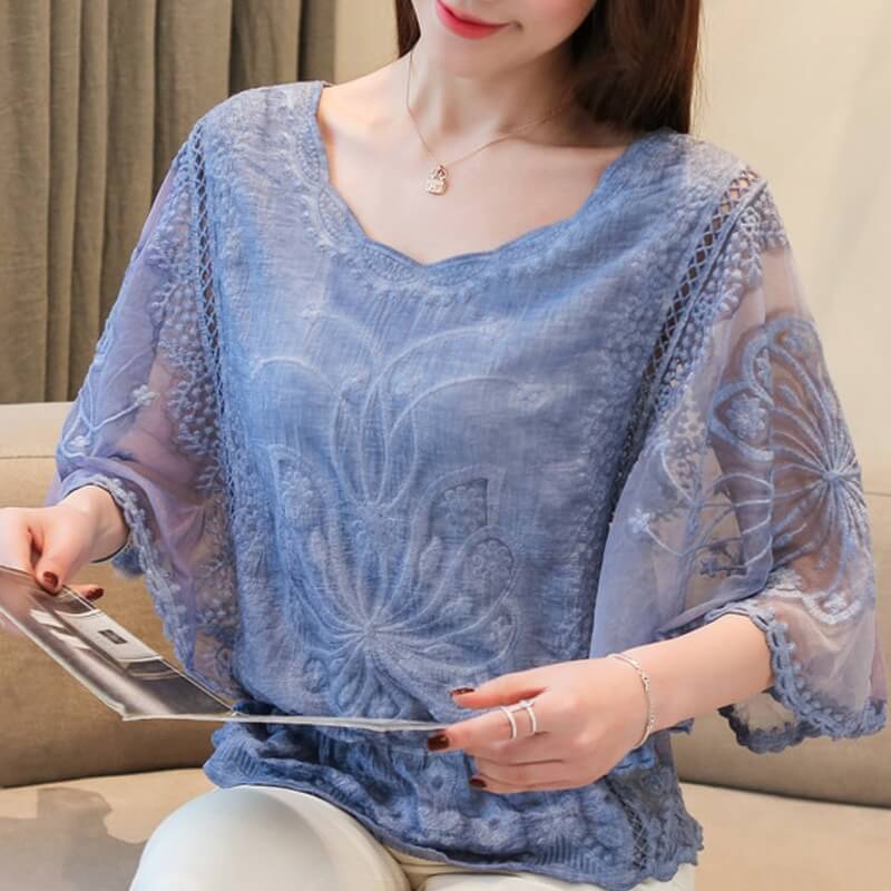 Blusa com Detalhes de Renda