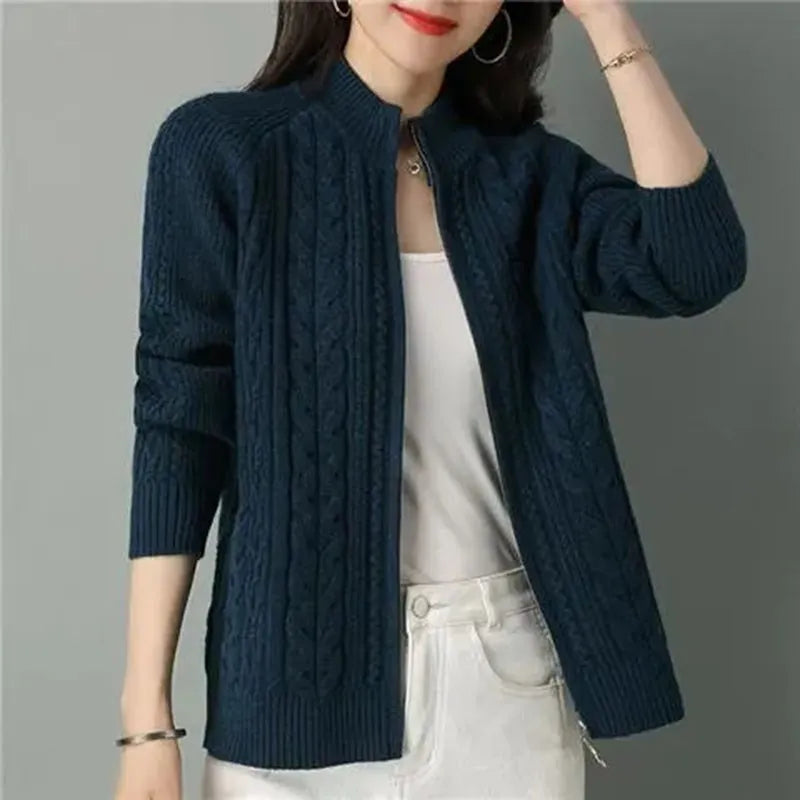 Cardigan Feminino Trançado Azul Marinho 5