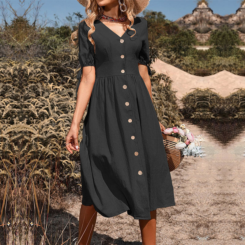 Vestido Mídi com Abotoamento Preto 9