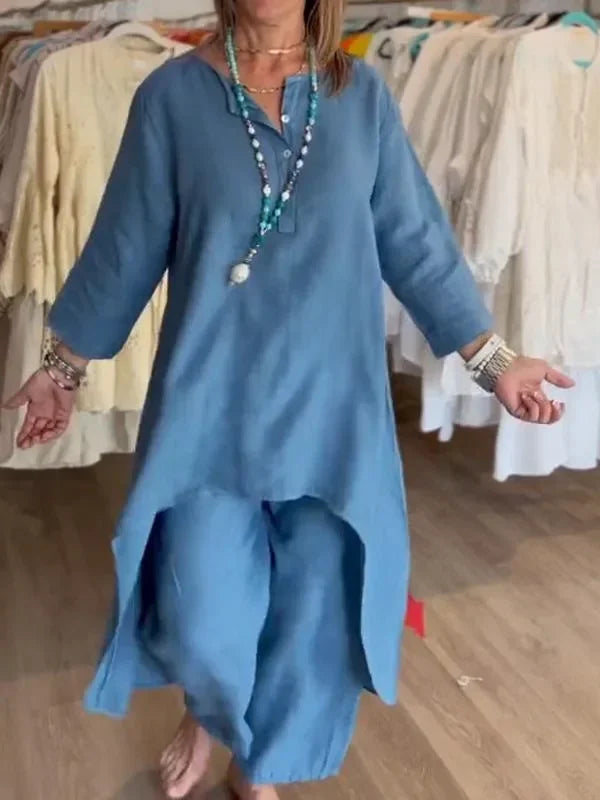 Conjunto Alongado de Linho Azul 6