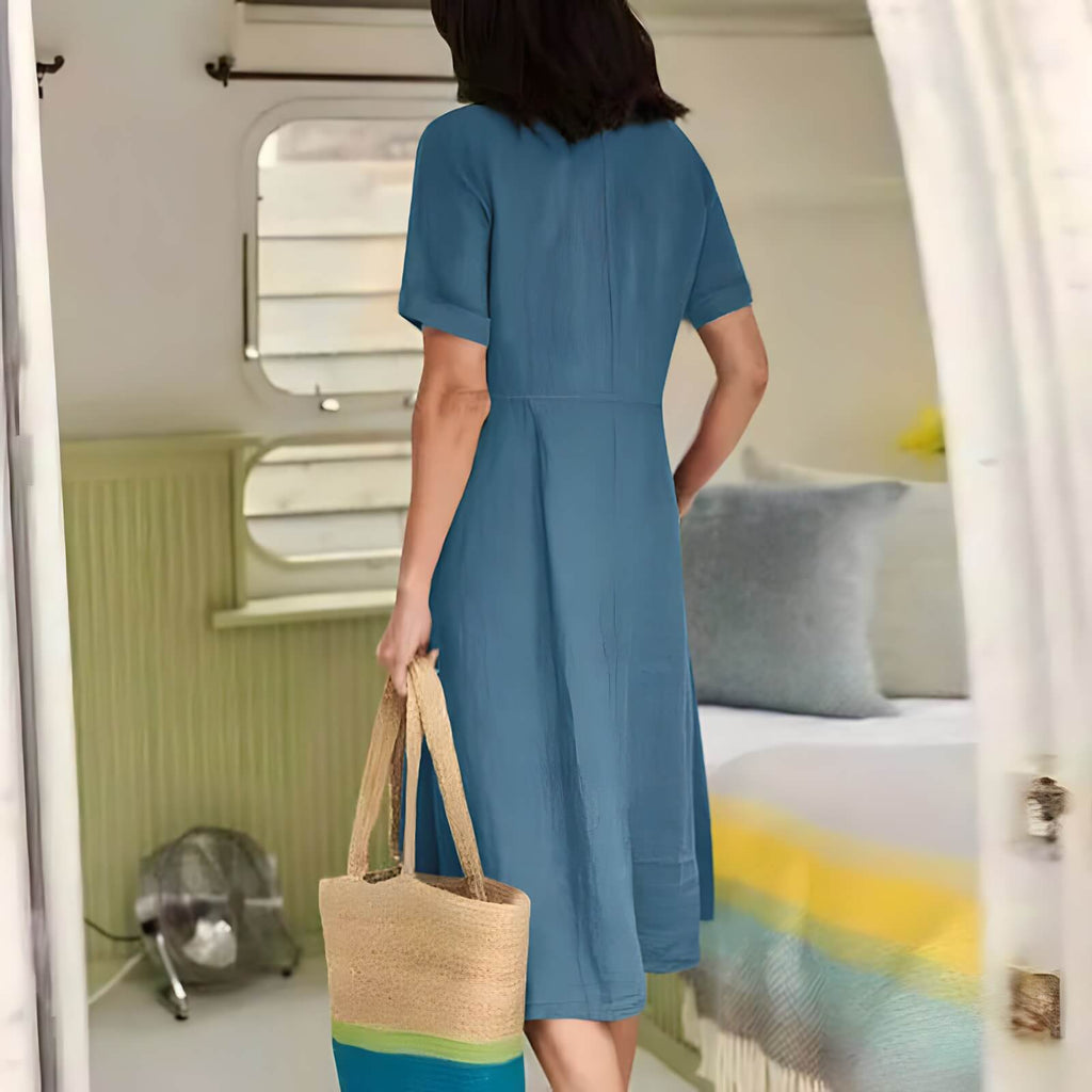 Vestido Mídi com Abotoamento Azul 2