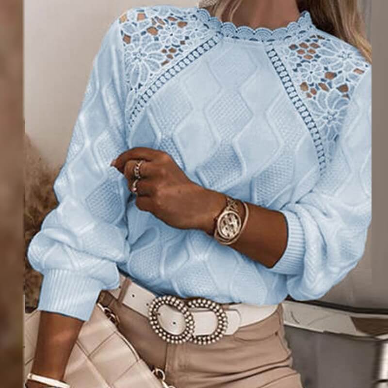 Suéter Detalhes Em Renda Clover Azul / P 14