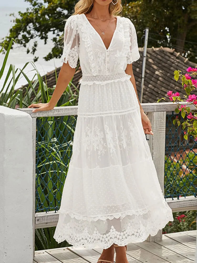 Vestido Longo de Laise Branco 1