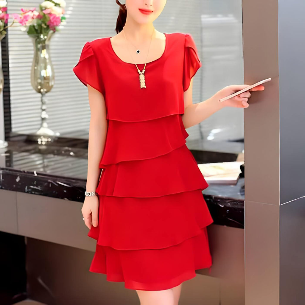 Vestido Curto em Camadas Vermelho 6