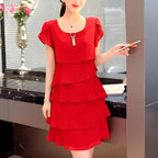 Vestido Curto em Camadas Vermelho 6