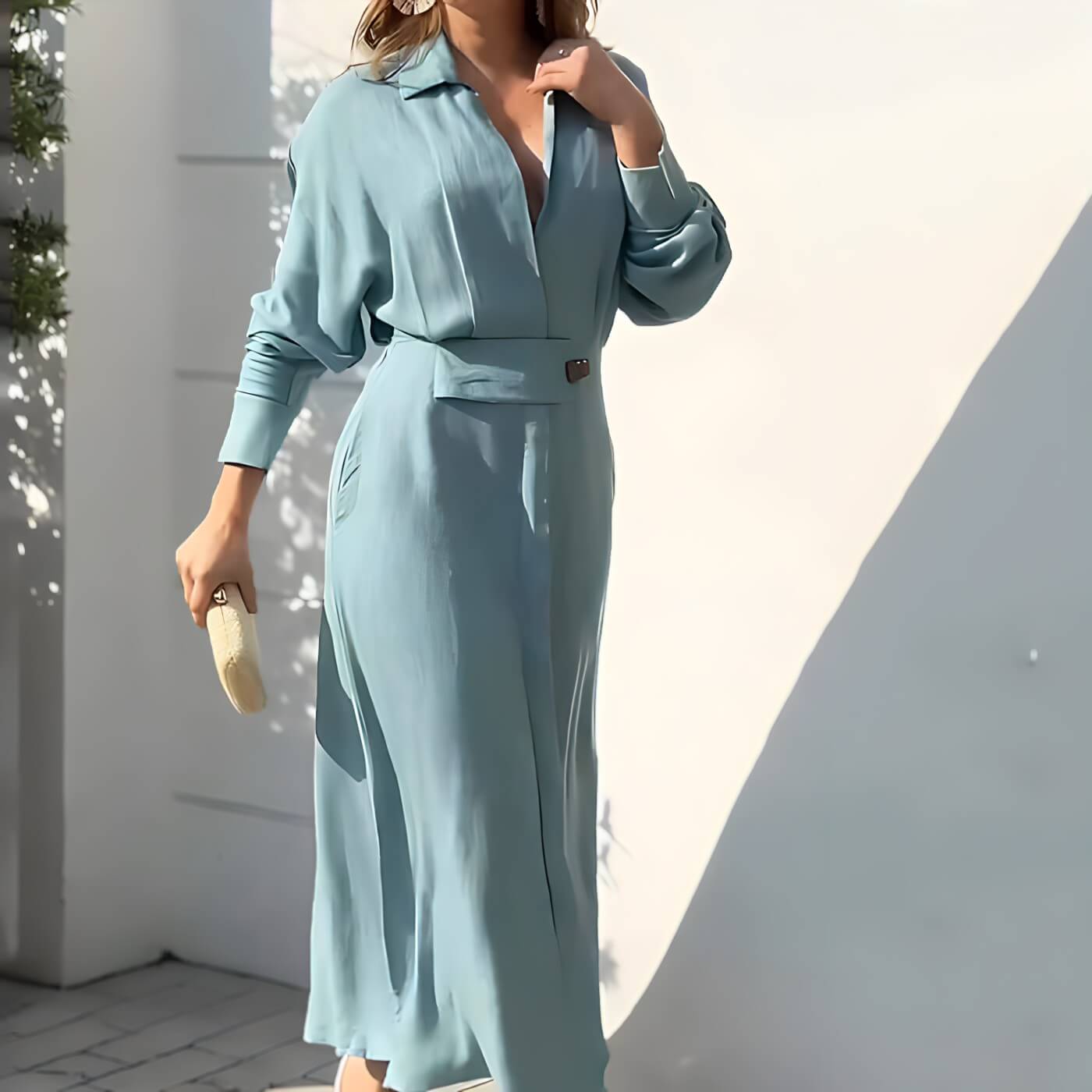 Vestido Longo com Abotoamento Azul 2