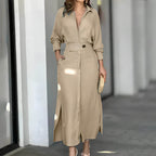 Vestido Longo com Abotoamento Bege 3