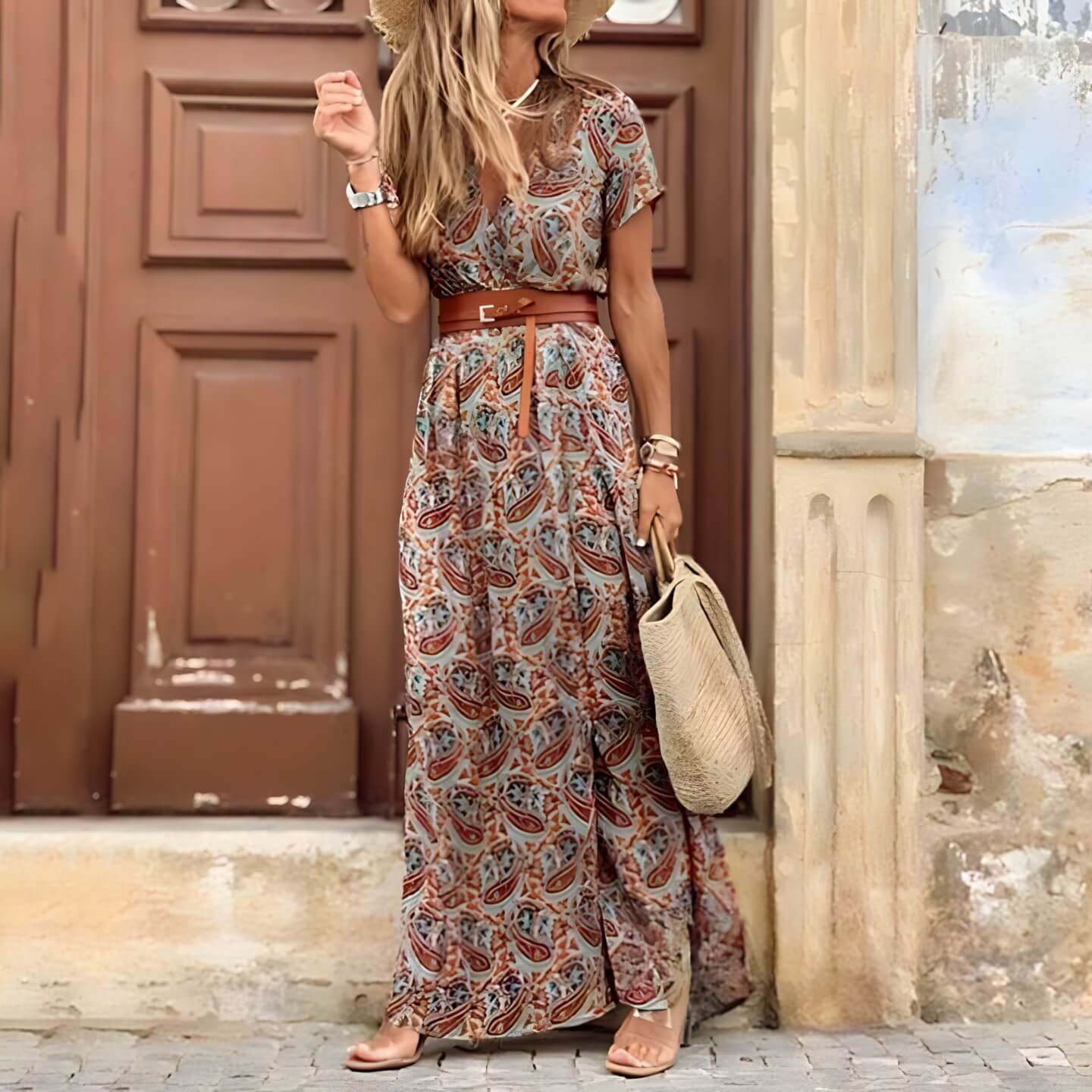 Vestido Longo com Cinto Marrom 1