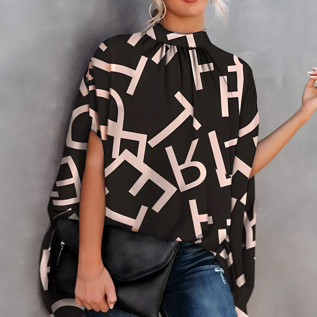 Blusa de Gola Alta Preto Estampado 2