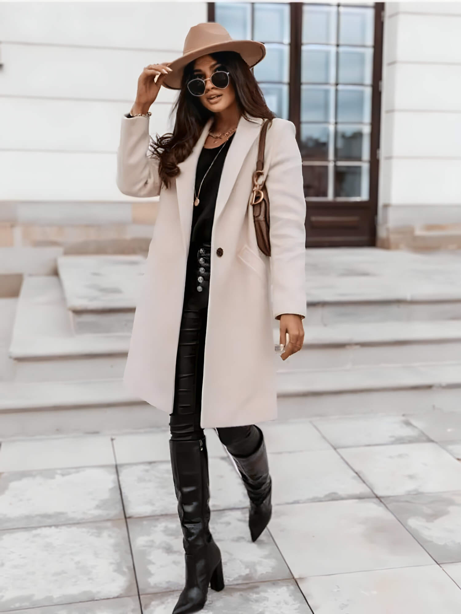 Casaco Feminino Alongado de Lã Batida Bege Claro 1