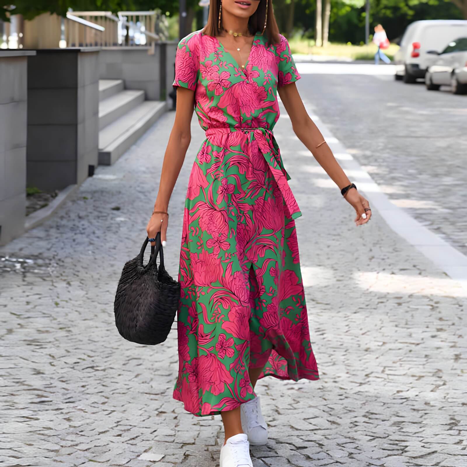 Vestido Mídi Transpassado Rosa 2