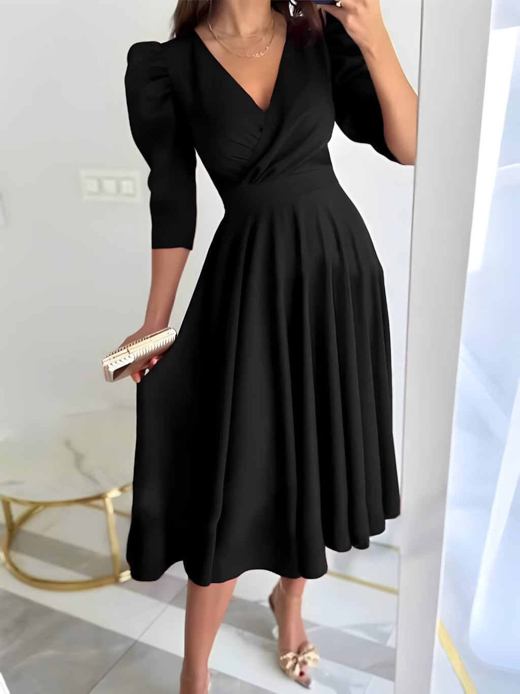 Vestido Mídi Elegante Preto 2