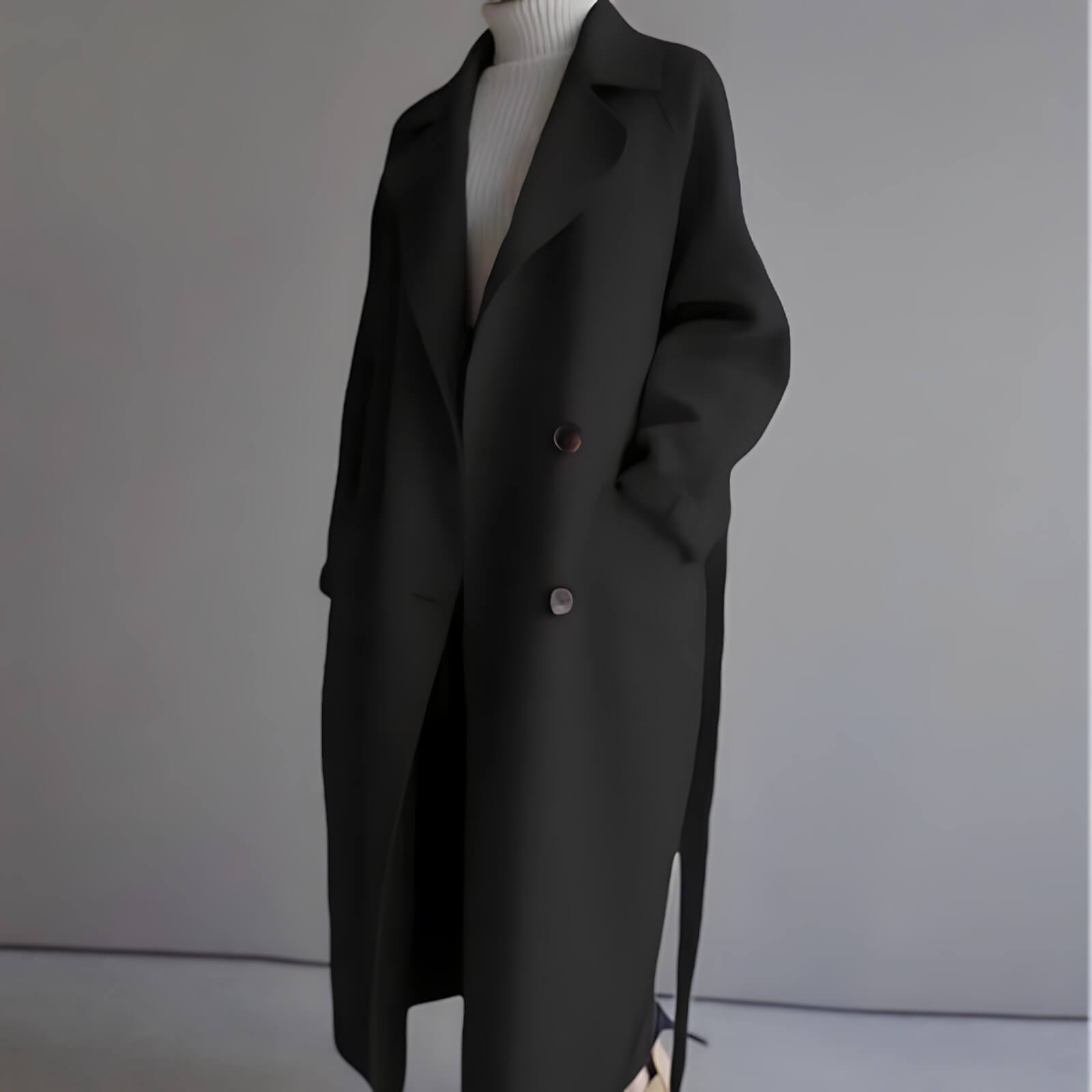 Casaco Feminino Longo de Lã Batida Preto 4