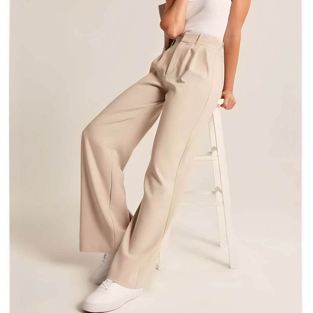Calça Feminina Wide Leg de Alfaiataria Bege 3