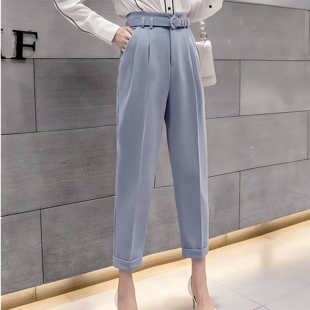 Calça Slim de Alfaiataria com Cinto Azul 1