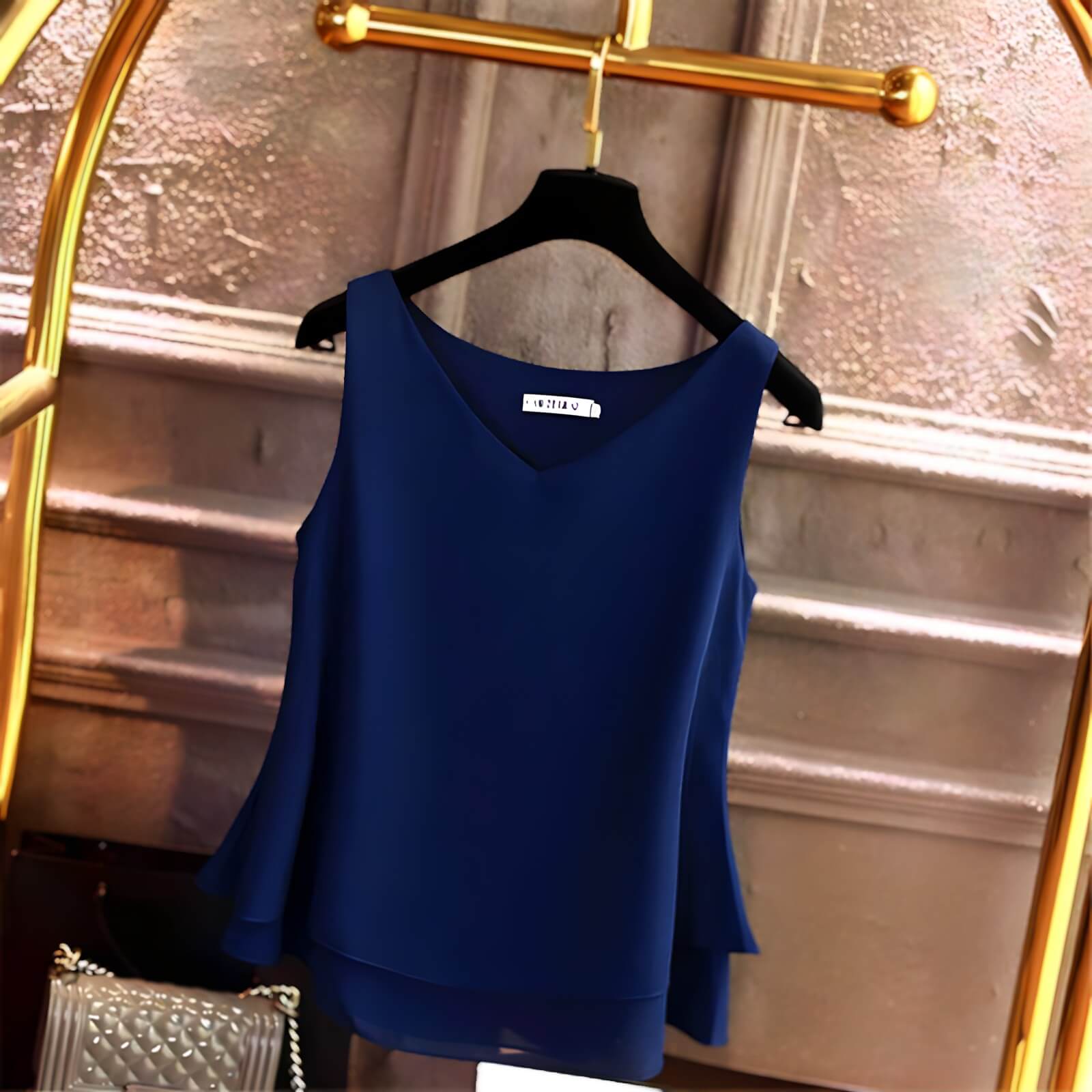 Blusa Regata de Chiffon Azul Marinho 6