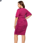 Vestido Elegante Drapeado Plus Size Rosa 3