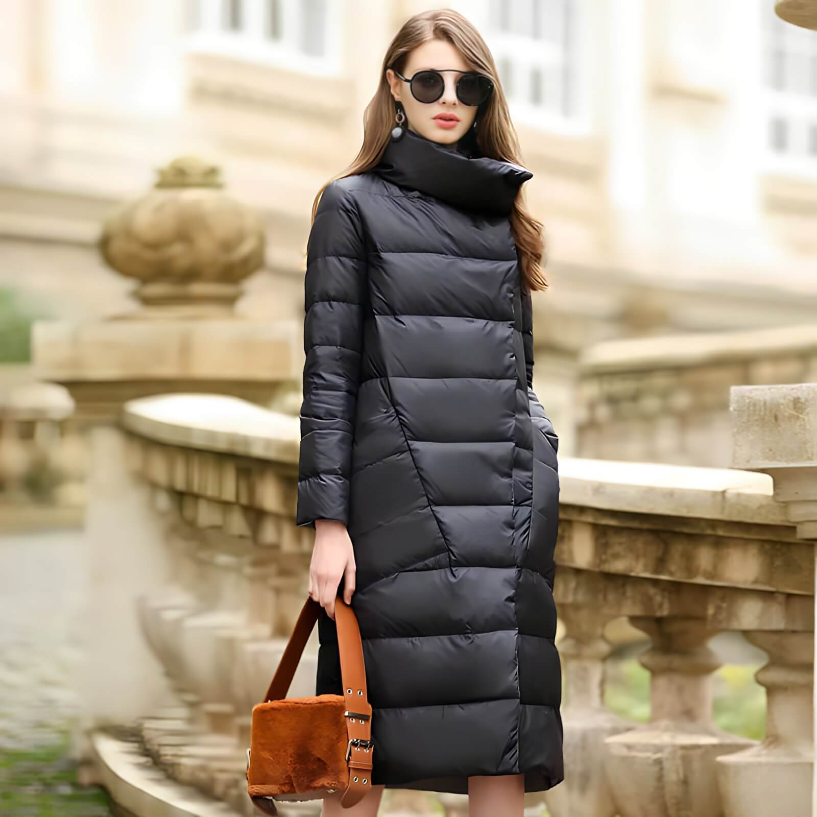 Casaco Feminino Puffer Alongado Dupla Face com Gola Alta Cyra