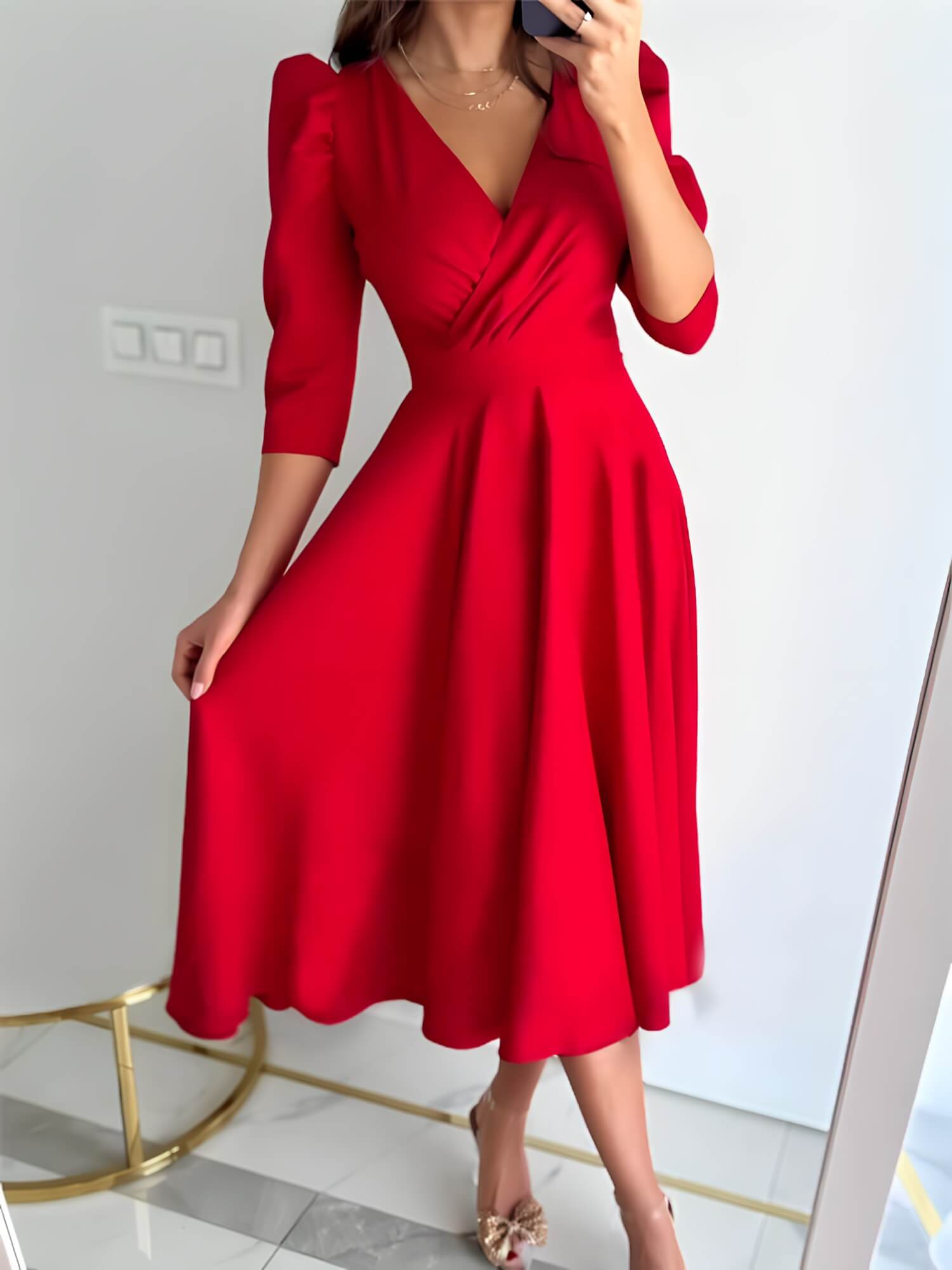 Vestido Mídi Elegante Vermelho 5