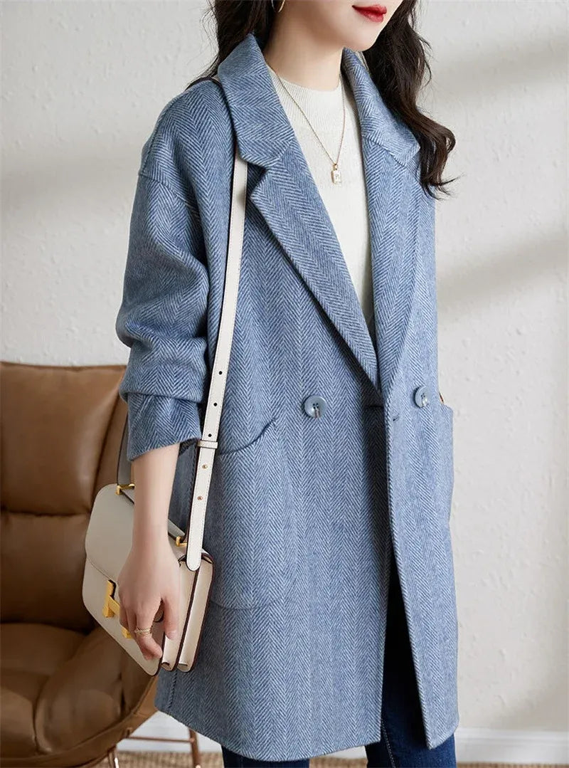 Casaco Feminino de Lã Batida Azul 04